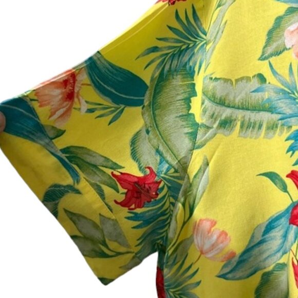 Forever 21 Womens Yellow Floral Short Sleeve Button-Down Hawaiian Shirt Large - Picture 7 of 12